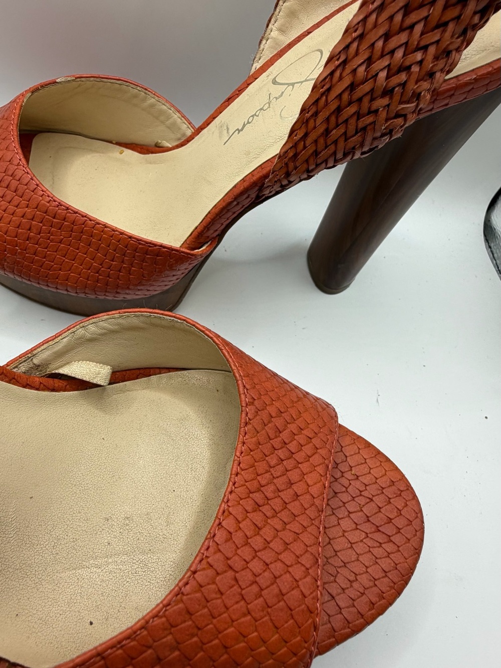 Jessica Simpson Alesta Burnt Orange Textured Platform Block Heel Sandals - Picture 5 of 6